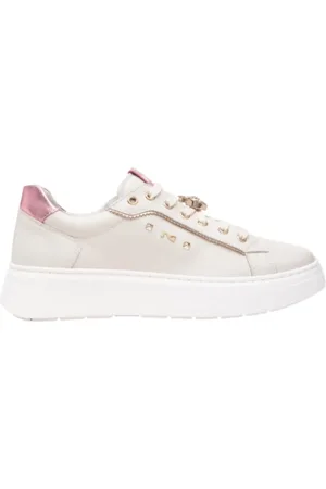 Nero Giardini Sneakers, female, , Size: 9 US White Leather Sneakers with Pink Metallic Details