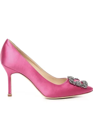 Manolo Blahnik Pumps, female, , Size: 8 US Satin Pumps with Crystal Buckle