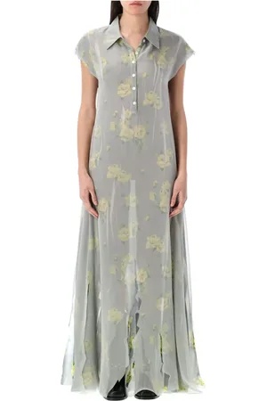 Acne Studios Maxi Dresses, female, , Size: S Yellow Grey Rose Print Long Dress