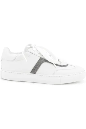 Brunello Cucinelli Sneakers, female, , Size: 6 US Leather Sneakers with Monili Chain