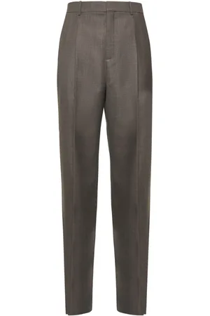 Saint Laurent Suit Trousers, male, , Size: M High Waist Wool Trousers Grey Carrot Fit