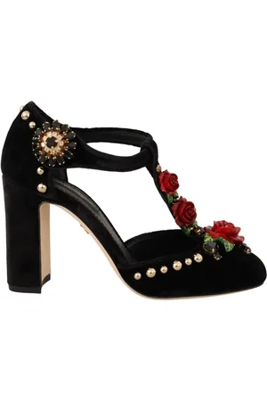 Dolce & Gabbana Pumps, female, , Size: 5 1/2 US Elegant Velvet T-Strap Mary Jane Pumps