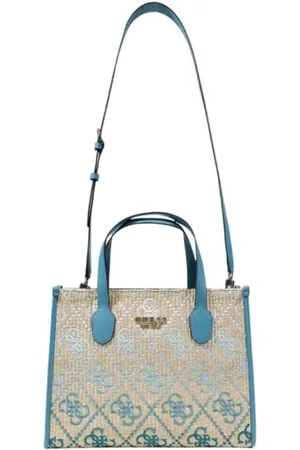 Guess Tote Bags, female, , Size: ONE SIZE Turquoise Blend Handbag with Mixed Fibers