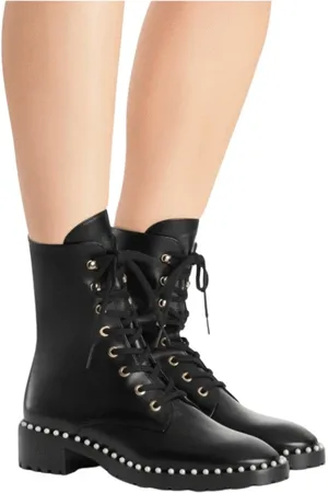 Stuart Weitzman Lace-up Boots, female, , Size: 5 US Pearl-Embellished Lace-Up Booties