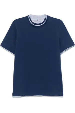 Brunello Cucinelli T-Shirts, male, , Size: XL Layered Effect Navy T-Shirt