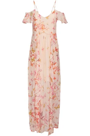 Twin-Set Maxi Dresses, female, , Size: XS Long Pink Chiffon Dress with Butterflies