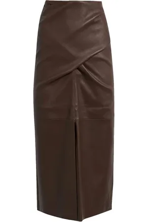 Brunello Cucinelli Midi Skirts, female, , Size: S Leather Midi Skirt with Double Breasted Closure