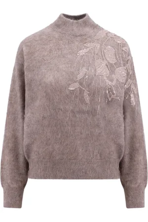Brunello Cucinelli Turtlenecks, female, , Size: XL T-Neck Sweater with Ramage Embroidery