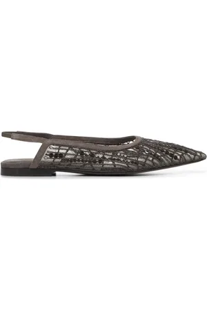 Brunello Cucinelli Ballerinas, female, , Size: 6 US Monilli Detail Leather Slingback Flat Shoes