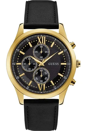 Guess Watches, male, , Size: ONE SIZE Leather Watch with Gold Accents