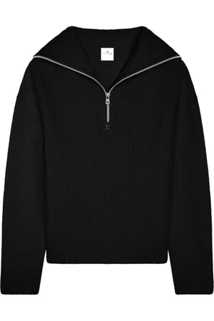 Courrèges Turtlenecks, male, , Size: L Ribbed Wool Hooded Sweater with Zip