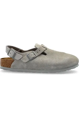Birkenstock Clogs, female, , Size: 12 US Grey Suede Sandals with Cork Footbed