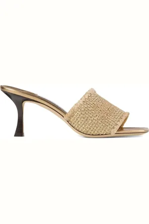 Jimmy Choo Heeled Mules, female, , Size: 7 US Rafia Lurex Sandal in Gold