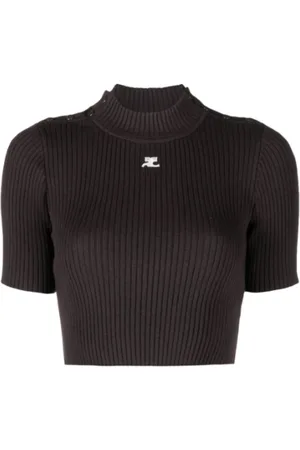 Courrèges Turtlenecks, female, , Size: S Rib Knit Crop Sweater