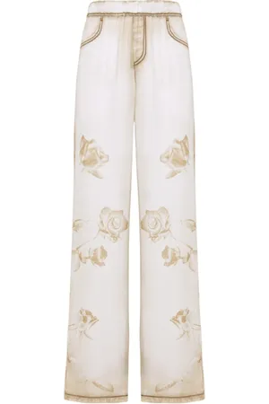 Blugirl Wide Trousers, female, , Size: S Satin Palazzo Trousers with Rose Print