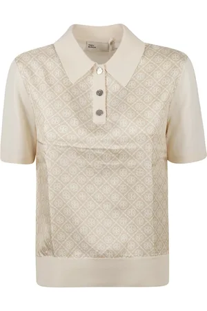 Tory Burch Polo Shirts, female, , Size: XS Silk Front Polo T-shirts and Polos