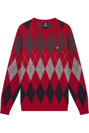 Lyle & Scott Round-neck Knitwear, male, , Size: XL Brih Argyle Crew Neck Jumper