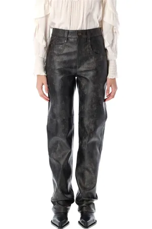 Isabel Marant Straight Trousers, female, , Size: M Vintage Faux Leather High-Waisted Trousers