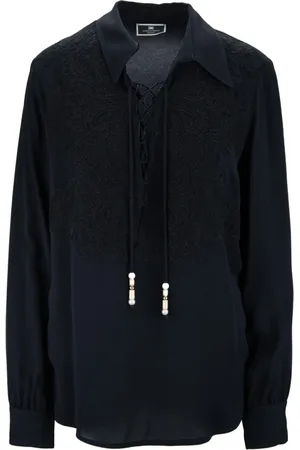 Elisabetta Franchi Blouses, female, , Size: XL Lace Shirt with Front Laces