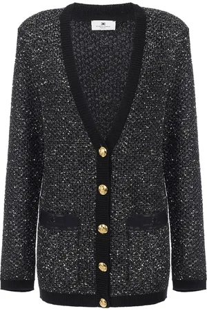 Elisabetta Franchi Cardigans, female, , Size: M Sequin-thread Wool Cardigan
