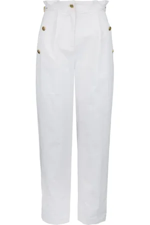 Elisabetta Franchi Straight Trousers, female, , Size: M Gold Detail Zipper Button Pants