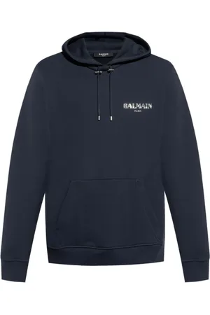 Balmain Hoodies, male, , Size: L Navy Hoodie with Logo Print