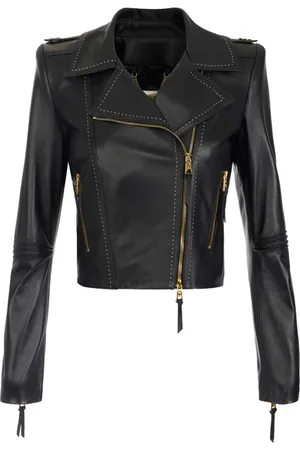 Elisabetta Franchi Leather Jackets, female, , Size: M Biker Jacket with Contrasting Topstitching