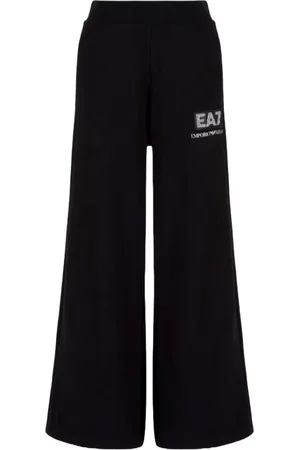 EA7 Wide Trousers, female, , Size: M Elastic Logo Crystal Motif Regular Fit