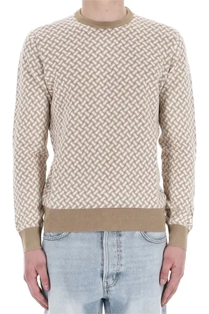 DRUMOHR Round-neck Knitwear, male, , Size: XL White Cotton Linen Biscuit Pattern Sweater