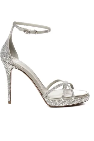 VALENTINO GARAVANI High Heel Sandals, female, , Size: 9 1/2 US Crystal Platform Sandals in Silver