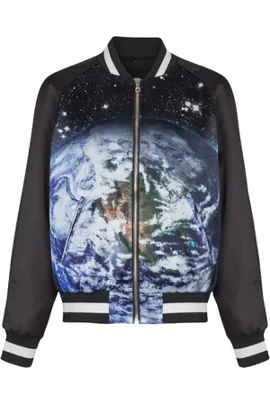 Balmain Bomber Jackets, male, , Size: L Graphic Print Zip Jacket Black