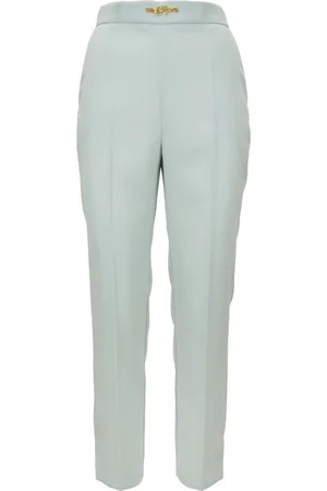 Elisabetta Franchi Straight Trousers, female, , Size: L Gold Detail Zipper Hook Pants