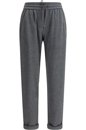 Brunello Cucinelli Sweatpants, female, , Size: XL Cotton and silk interlock trousers with shiny pocket detail