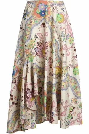 Etro Midi Skirts, female, , Size: M Asymmetric Midi Skirt Flower Butterfly