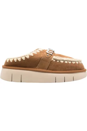Mou Mules, female, , Size: 6 US Camel Shearling Slip-On Flat Shoes