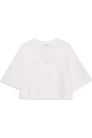 ANINE BING T-Shirts, female, , Size: M Framed Monogram Cropped Tee Ivory