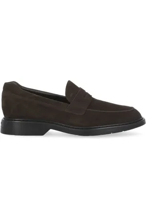Hogan Loafers, male, , Size: 9 US Suede Leather Loafers with Monogram