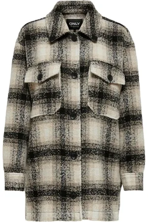 ONLY Light Jackets, female, , Size: S Checked Buttoned Coat with Classic Collar