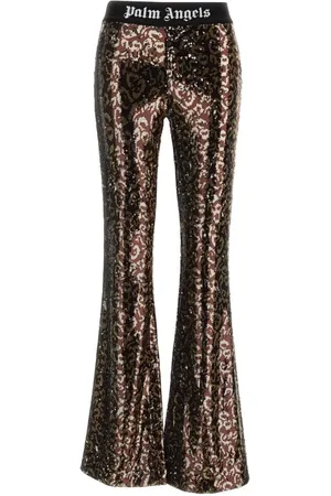 Palm Angels Wide Trousers, female, , Size: XS Logo Tape Sequins Flare Trousers