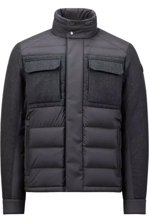 Moncler Down Jackets, male, , Size: L Short Down Jacket with Wool Details