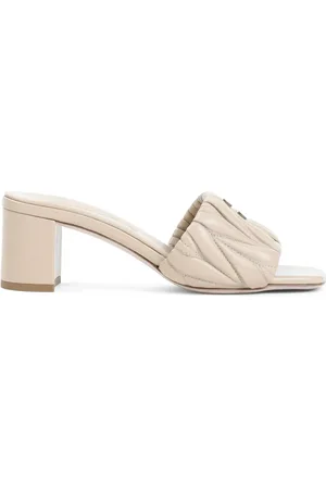 Miu Miu Heeled Mules, female, , Size: 7 1/2 US Nude Leather Sandals with 6.5cm Heel