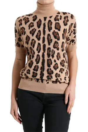 Dolce & Gabbana Turtlenecks, female, , Size: 2XL Leopard Wool Turtleneck Sweater