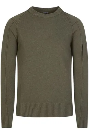 C.P. Company Round-neck Knitwear, male, , Size: S Wool Crew-Neck Sweater with Side Zip Pocket