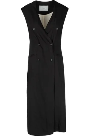 TELA Maxi Dresses, female, , Size: M Double-breasted Linen Dress with V-neck