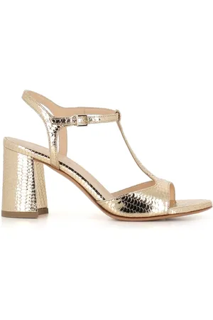 SERGIO LEVANTESI High Heel Sandals, female, , Size: 7 US Platinum T-bar Sandal in Reptile Print Leather