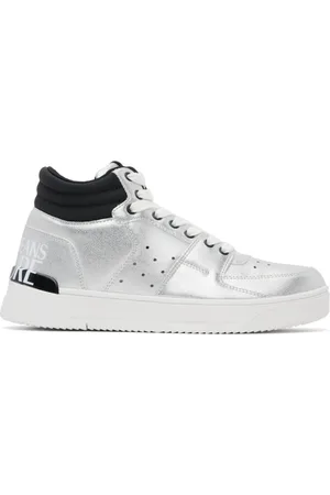 VERSACE Sneakers, male, , Size: 8 US Silver Patent Leather High Top Sneakers