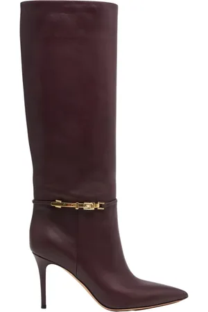 Gianvito Rossi Heeled Boots, female, , Size: 8 US Burgundy High Heel Boots with Gold Detail