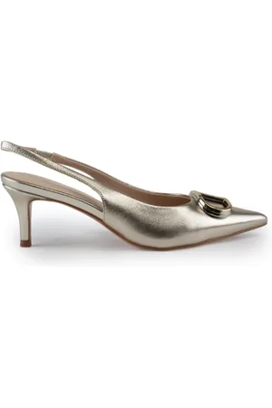 Twin-Set Pumps, female, , Size: 6 US Grey Heel Leather Pumps with Oval-T Logo