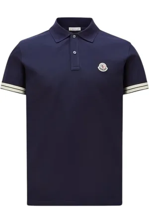 Moncler Polo Shirts, male, , Size: XL Striped Trim Polo Shirt Navy