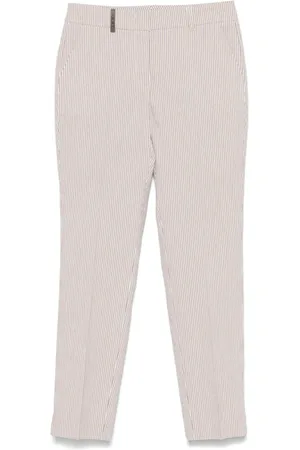 PESERICO SIGN Straight Trousers, female, , Size: M Striped Trousers with Snap Closure